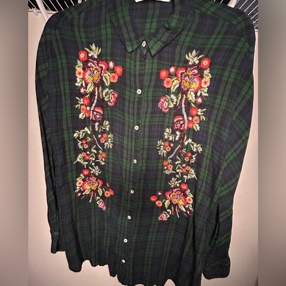 Zara Embroidered Plaid Long Sleeve Shirt - Picture 2 of 7